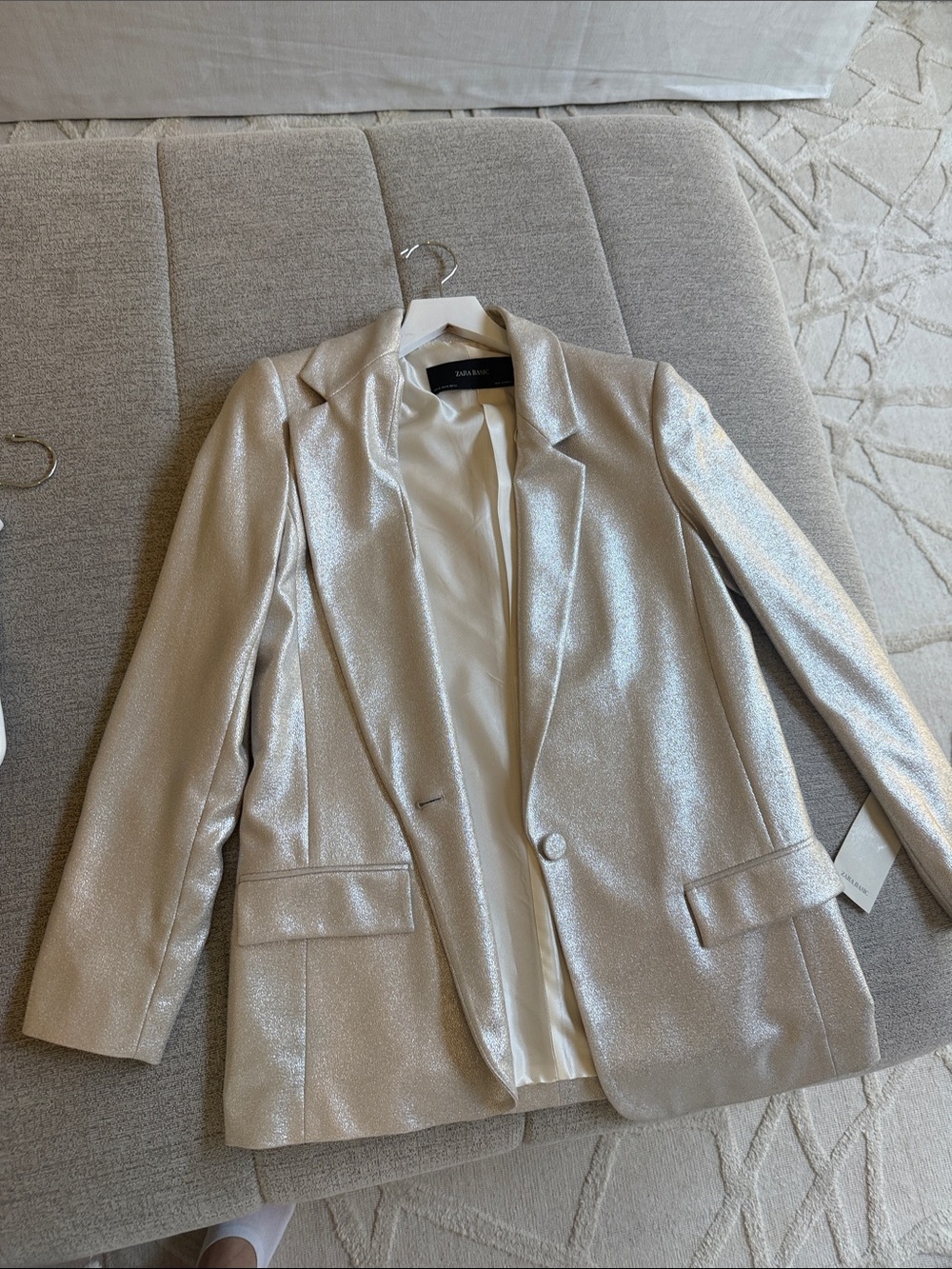 Zara Shimmery Light Silver Blazer Jacket
